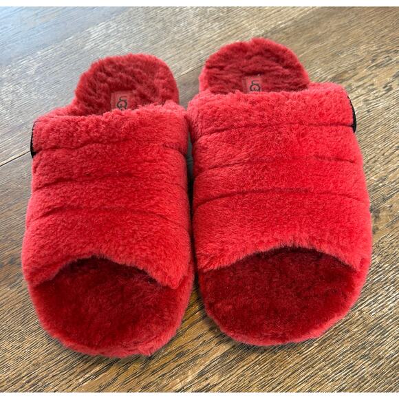 Ugg Slipper Slide “Fluff” in Samba Red Men’s Sz 8 All Sherpa Wool Non Slip